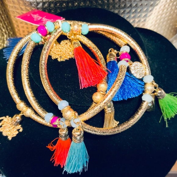 LILLY PULITZER NWT 3 pc BOHO GOLD TASSEL BRACELET TRIO - STRETCH - STACK - Picture 8 of 10